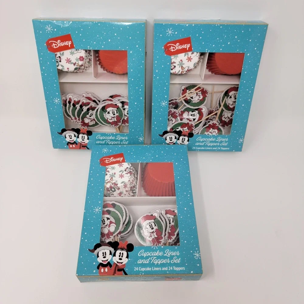 New! Disney Mickey Mouse Christmas Cupcake Liners & Toppers Set - 3 Packages
